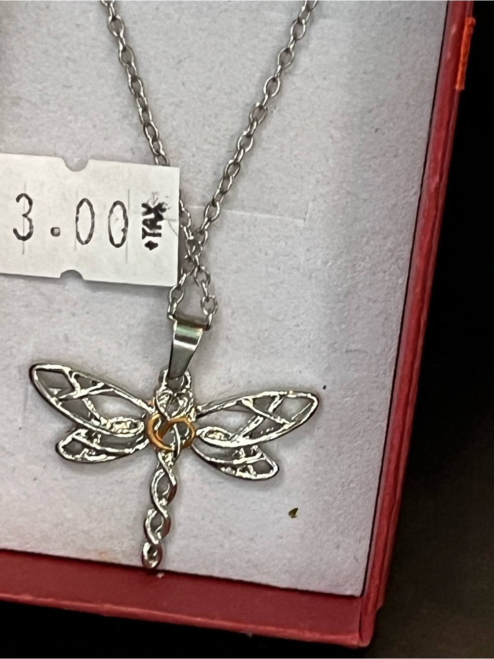 Silver Dragonfly Pendant Necklace with Gold Accent - Women Jewelry